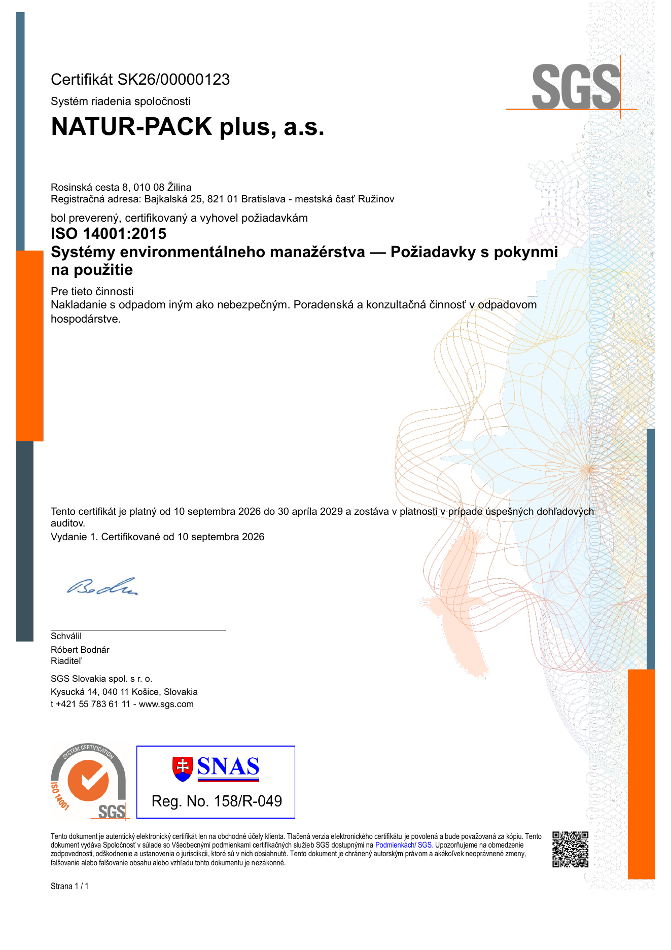 N&aacute;hľad certifik&aacute;tu ISO 14001:2015 v slovenčine